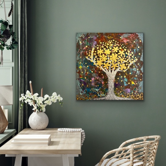 The Wishing Tree - a handmade acrylic textured painting on a 14x14-inch canvas. - Picture 2 of 10